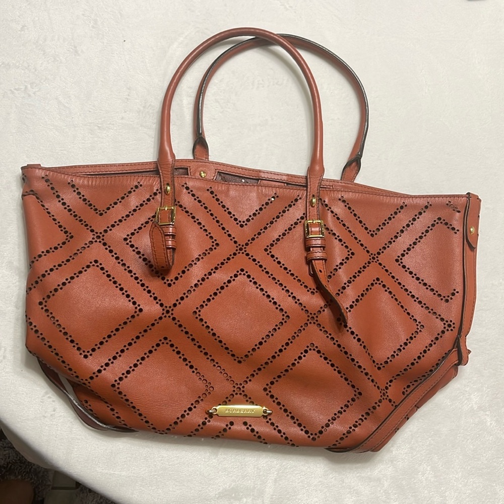 Burberry Orange Perforated Leather Salisbury Tote